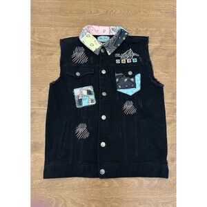 Blac Leaf Vest Men’s Paisley Twill Distressed Embroidered Rave Large Black Vest